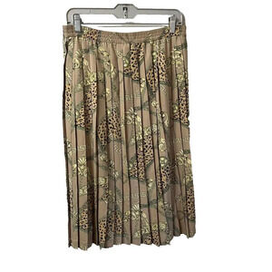 Vtg Alfred Dunner Womens Tan Pleated Skirt 12 Leopard Print Petite Quiet Luxury